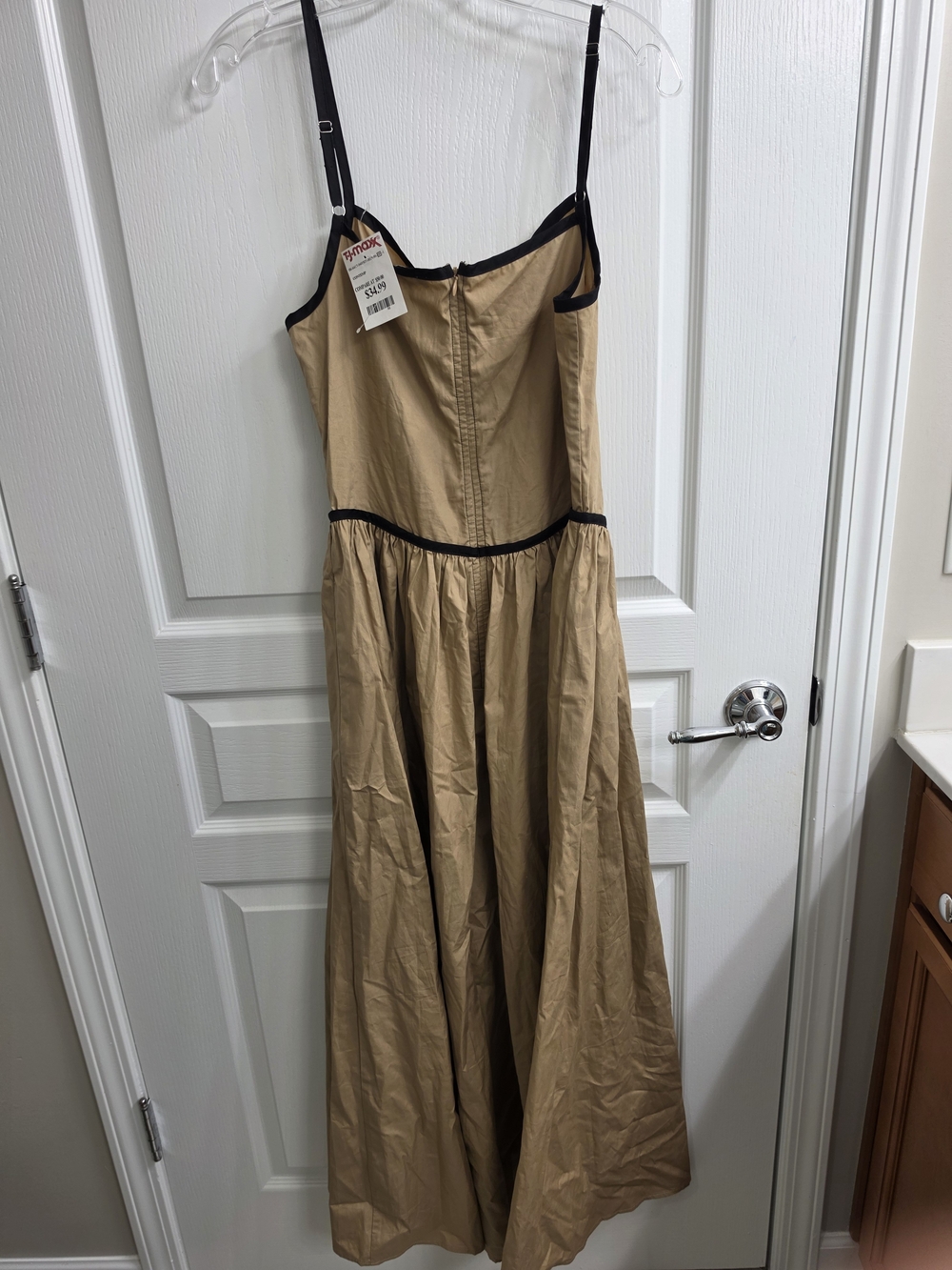 Anthropologie Moon River Corset Women’s Tan Midi Dress with Black Trim W Pockets - Picture 5 of 7